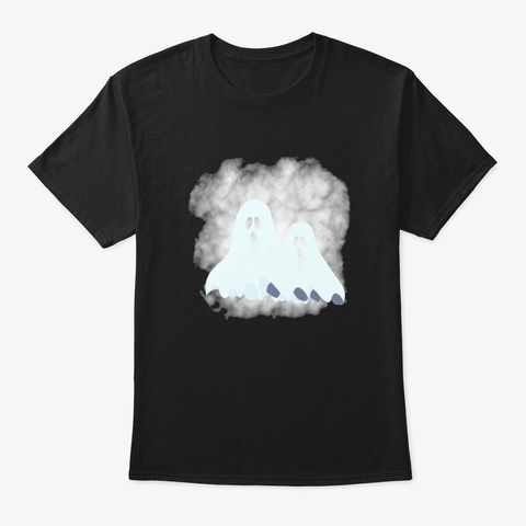 Ghosts With Fog, Halloween, Scary Motif, Black T-Shirt Front