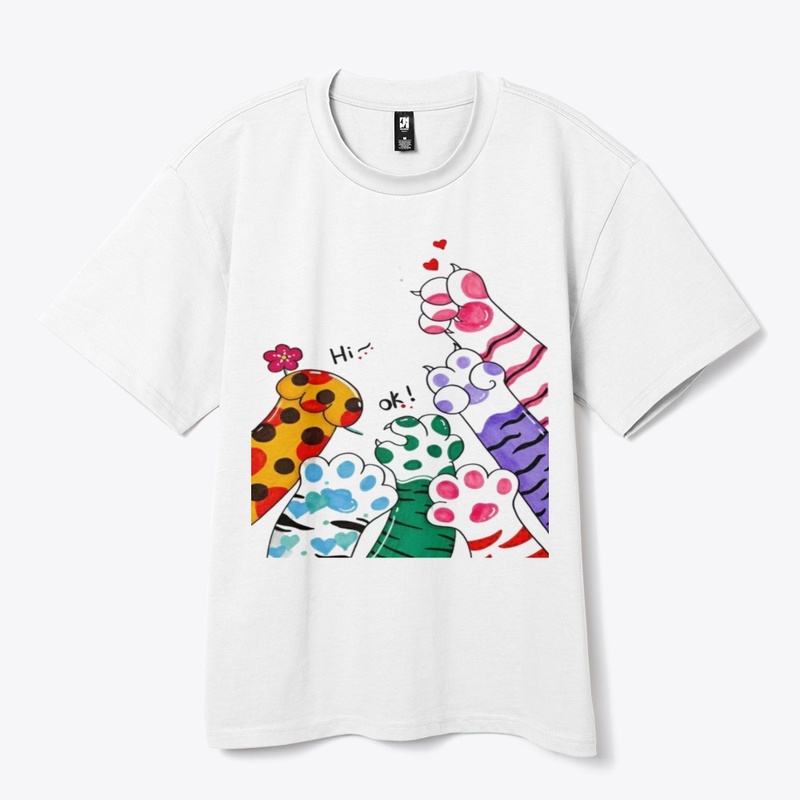 Playful Cat Paws "Hi, OK!" Tee