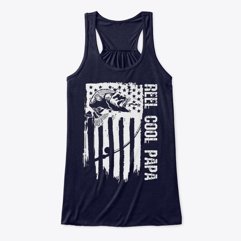 Mens Reel Cool Papa Fishing Flag USA Tee