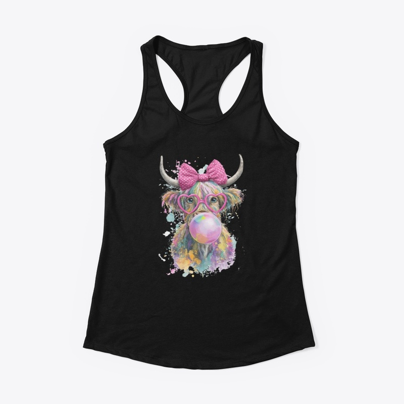 Cute Highland Cow Bubblegum Pink Bow Tee