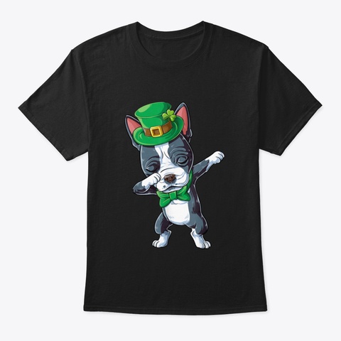 St Patricks Day   Dabbing Boston Terrier Black T-Shirt Front