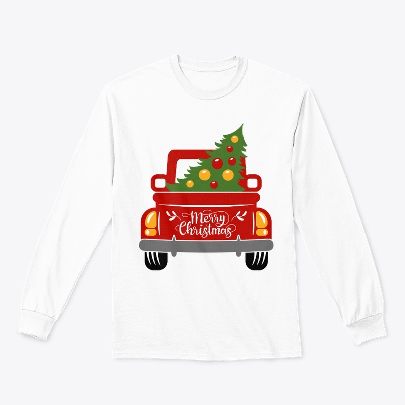 Vintage red trucks with christmas tree