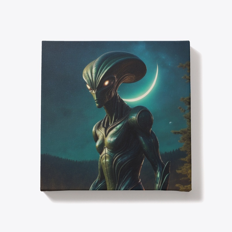Space alien and crescent moon