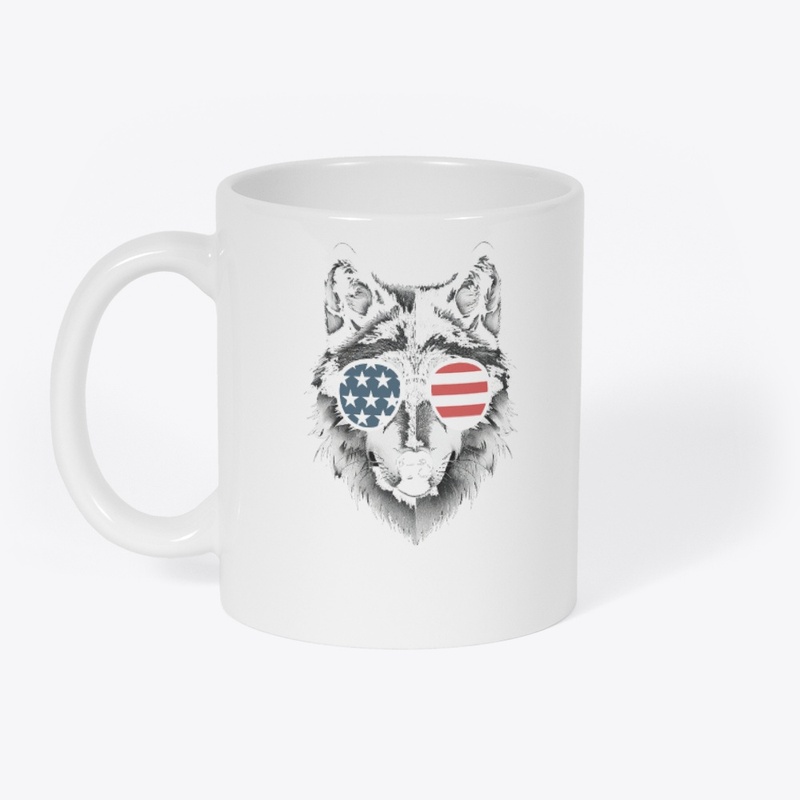 Wolf Art with American Flag Sunglasses