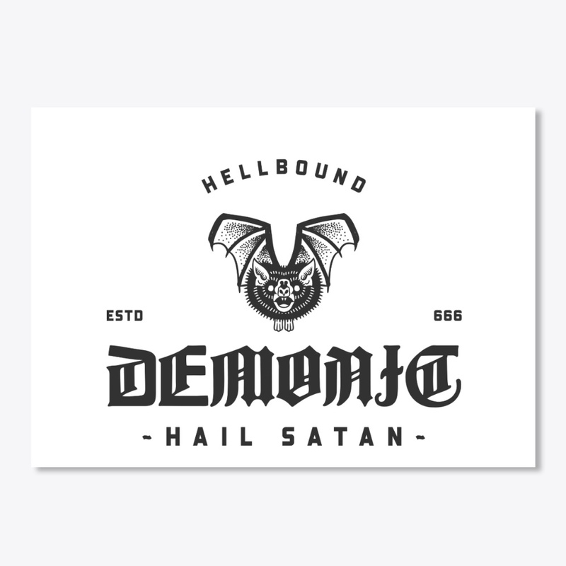Demonic Hail Satan Bat B&W