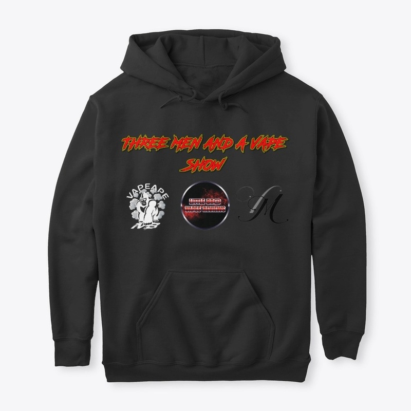 Three men and a vape show merch