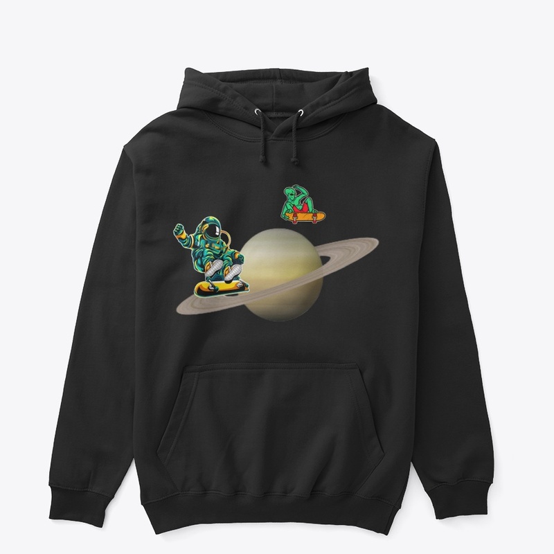 Alien Astronaut Skateboarding On Saturn