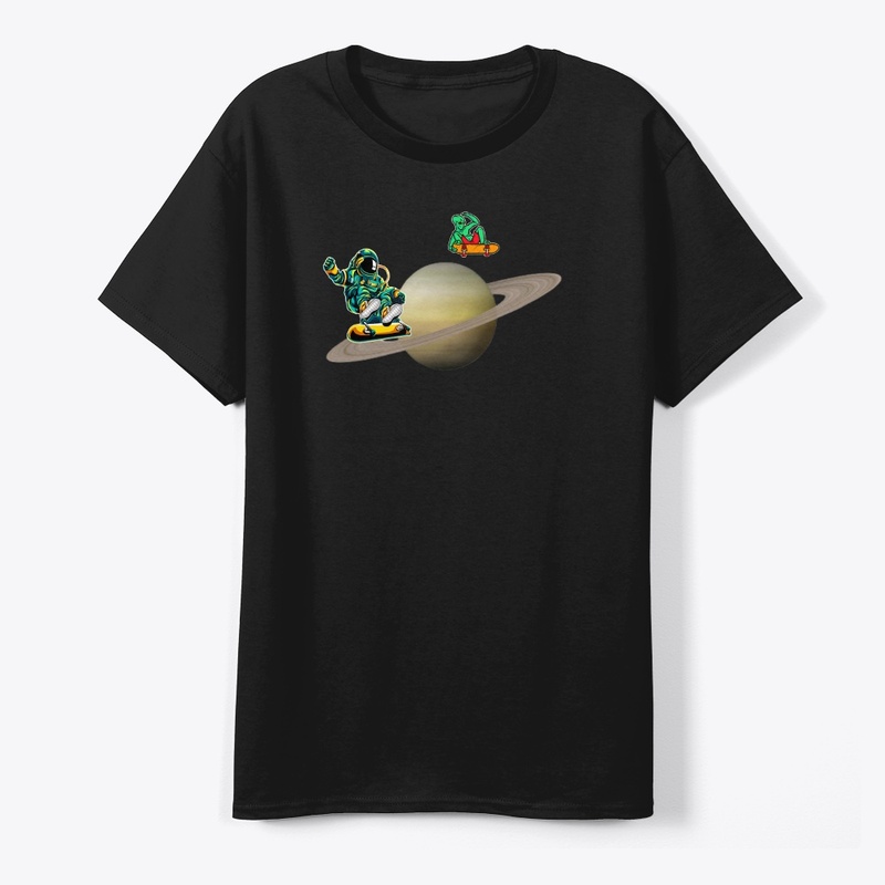 Alien Astronaut Skateboarding On Saturn