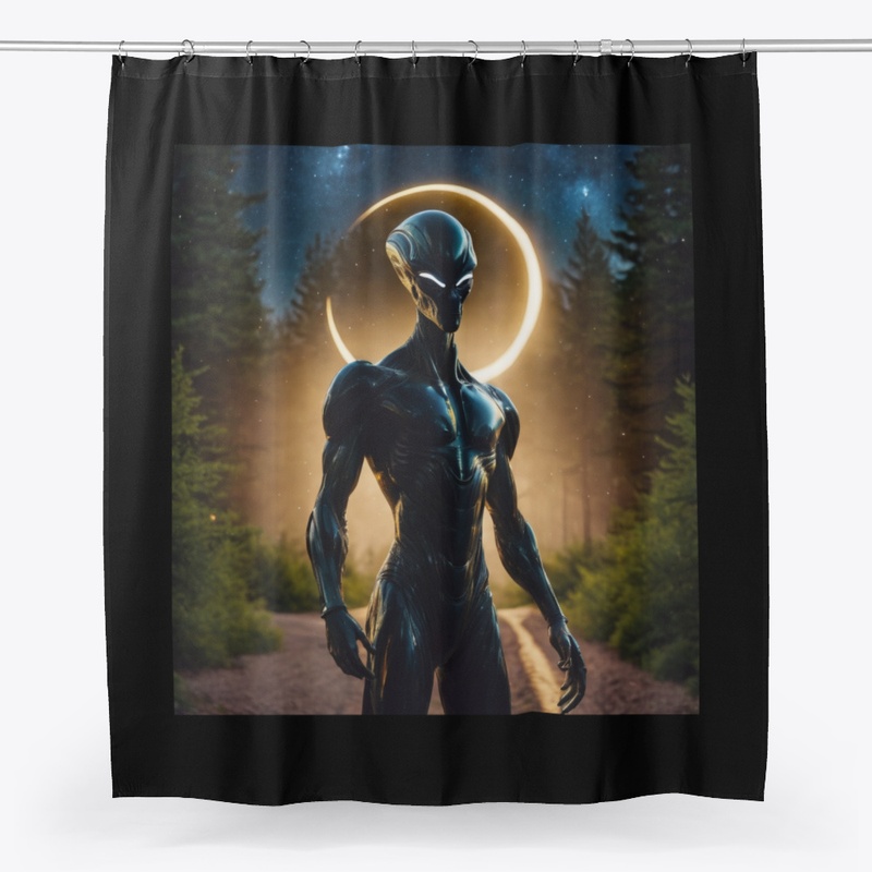 Space alien and crescent moon