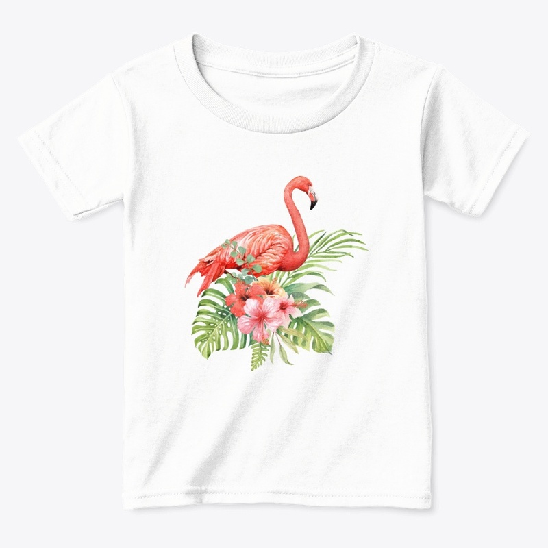 Watercolor flamingo in hibiscus bouquet