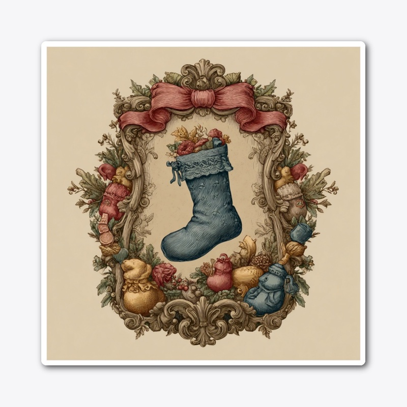 Vintage Christmas Stocking Floral Frame