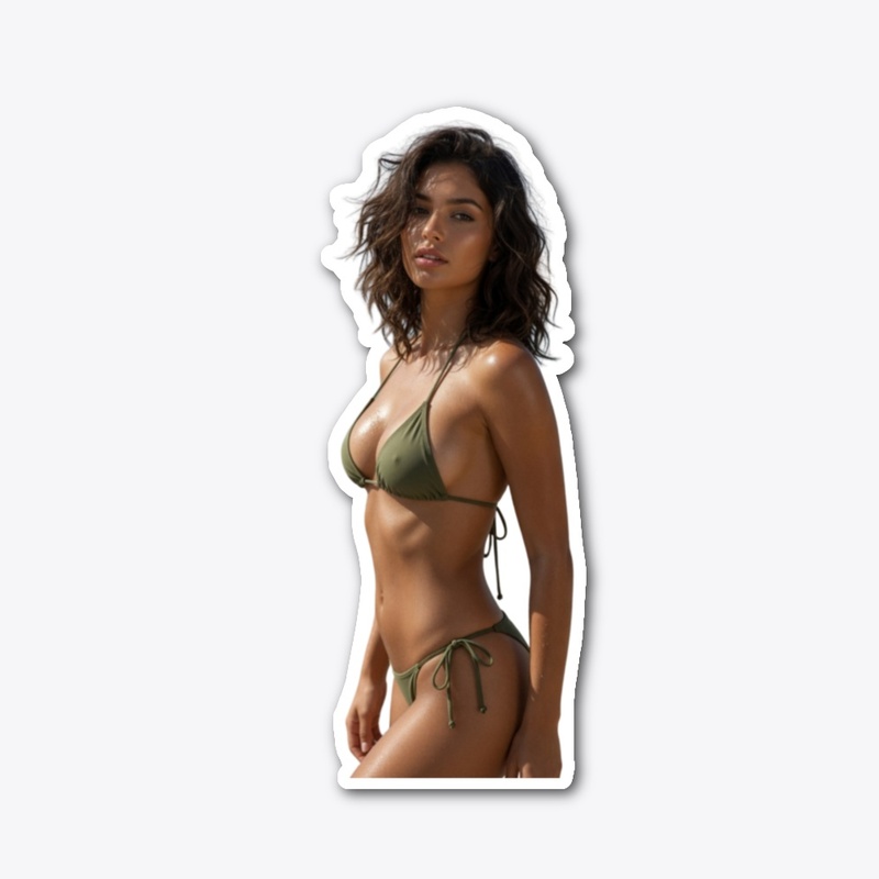 Sultry Olive Bikini Beach Beauty