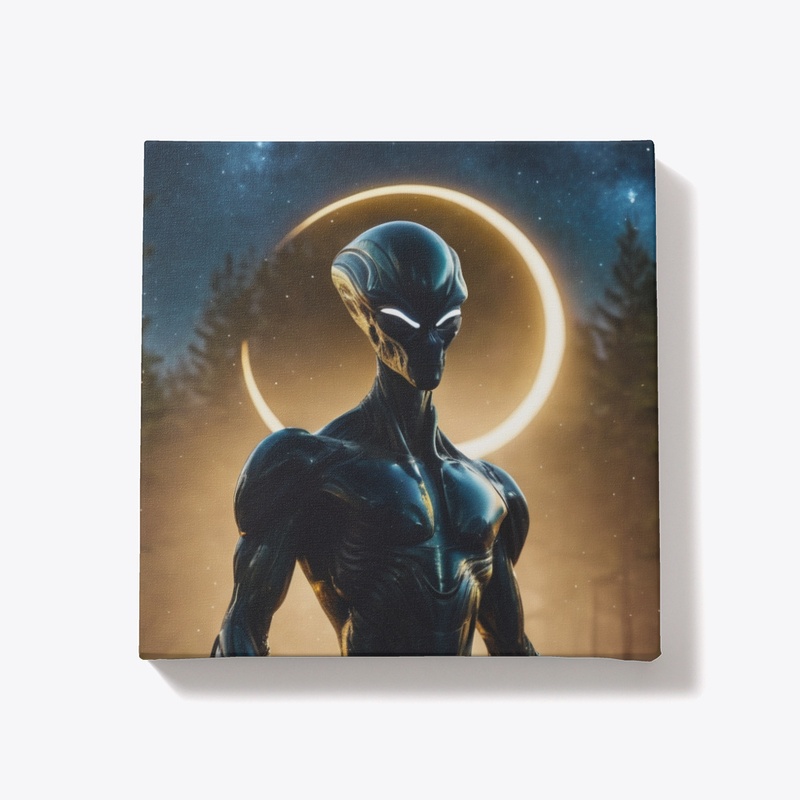 Space alien and crescent moon