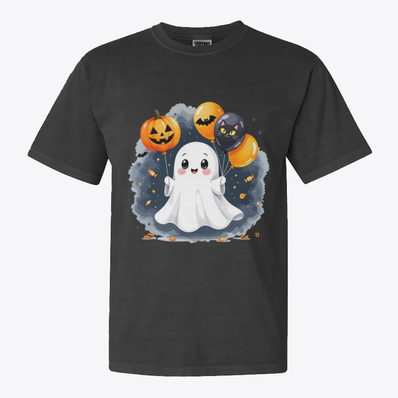 Cute Ghost with Halloween Balloons 
