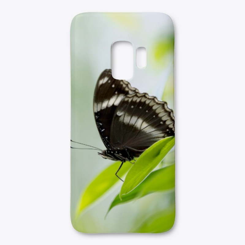 N-115 BLACK BUTTERFLY ON GREEN LEAF
