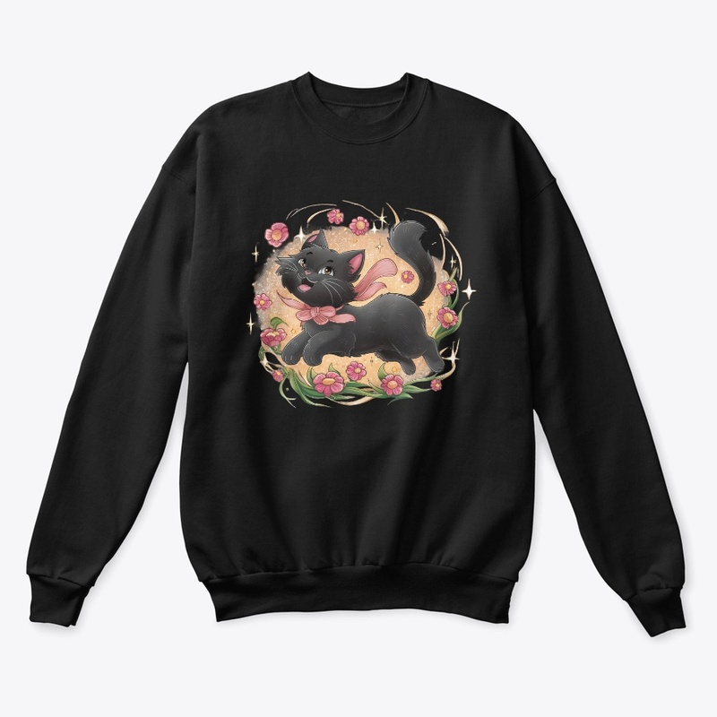 Cute Black cat dancing with flower