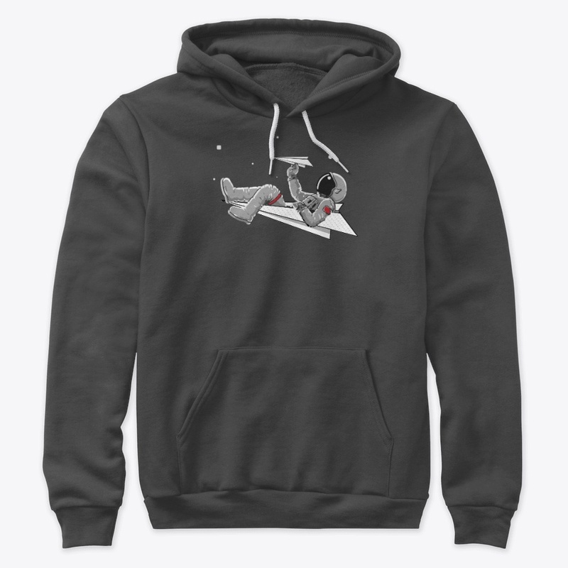 Astronaut flying paper plane in space