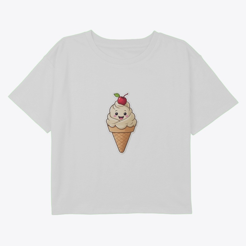 Waving Ice Cream Cute Minimal Art.