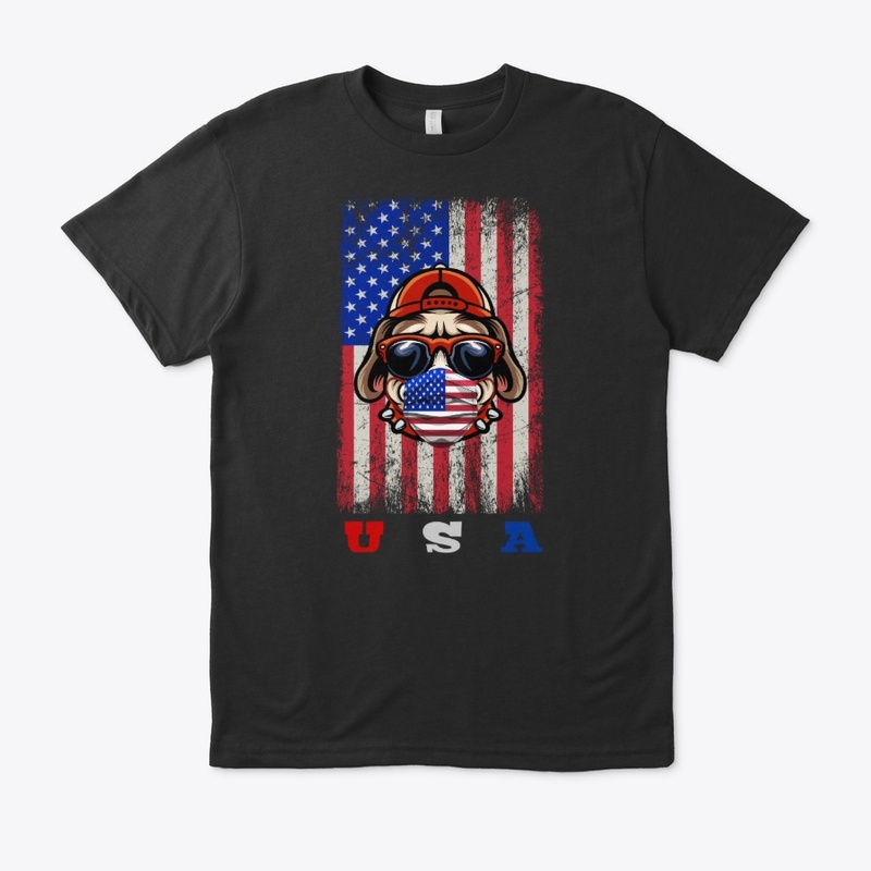 A pug w/American Flag covering her nose