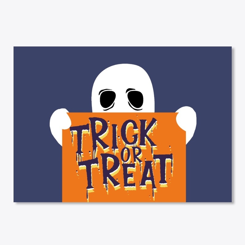 A ghost holding a sign - trick or treat