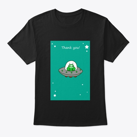 Thank You   Alien Ufo Sloth Black T-Shirt Front