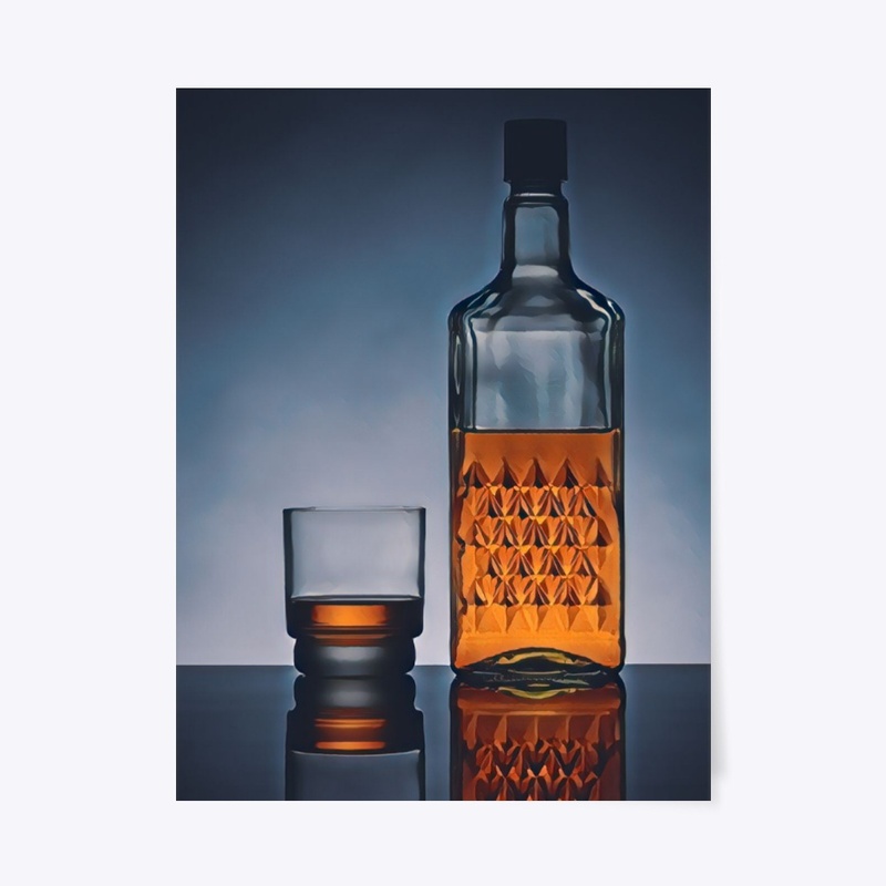 Whisky Bottle & Glass - Watercolor Print