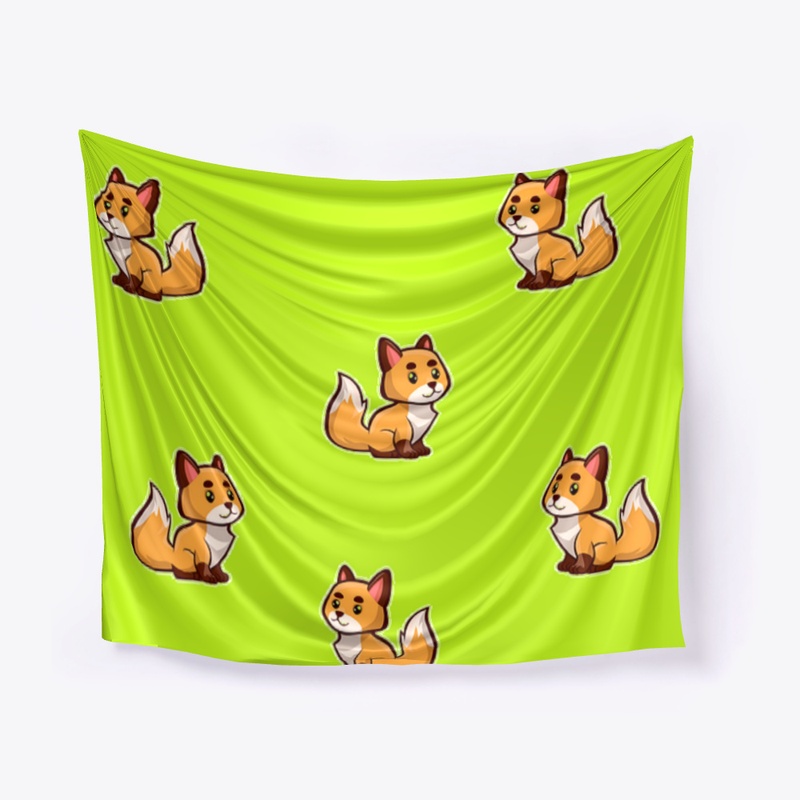 Cute brown foxes on green