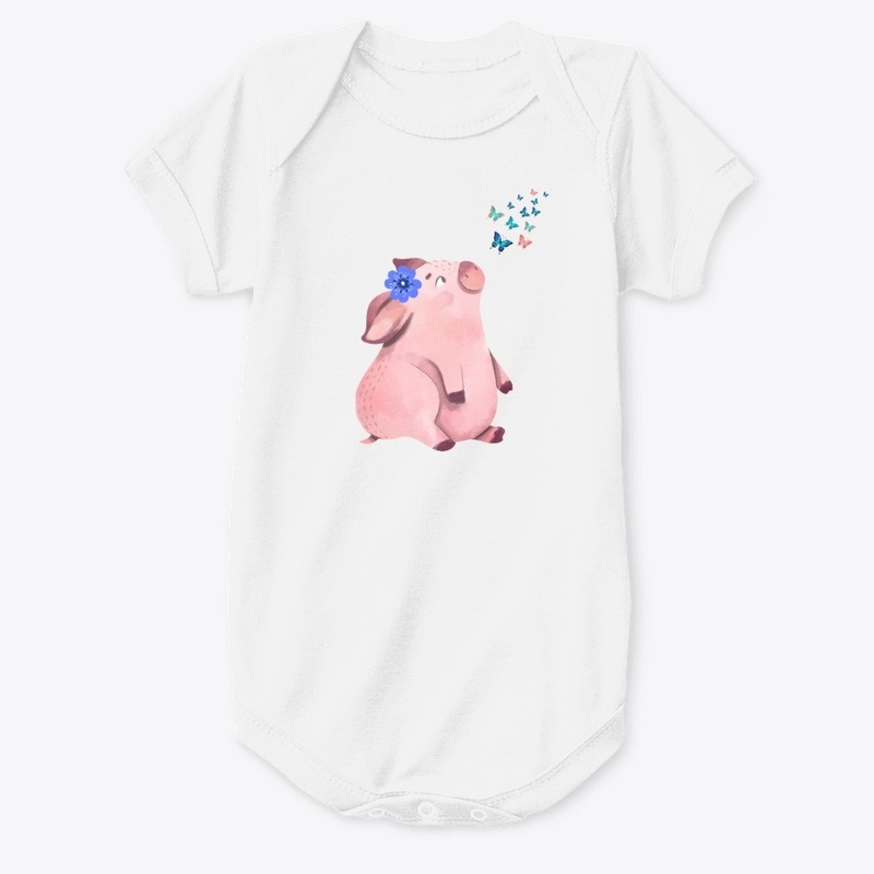 Pig watching butterflies