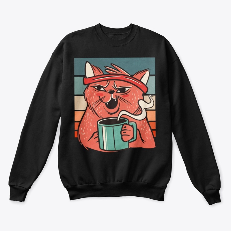 Cat Drinking Coffee, Retro Style
