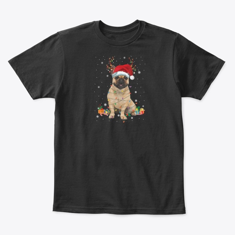 Santa French Bulldog Reindeer Light Chri