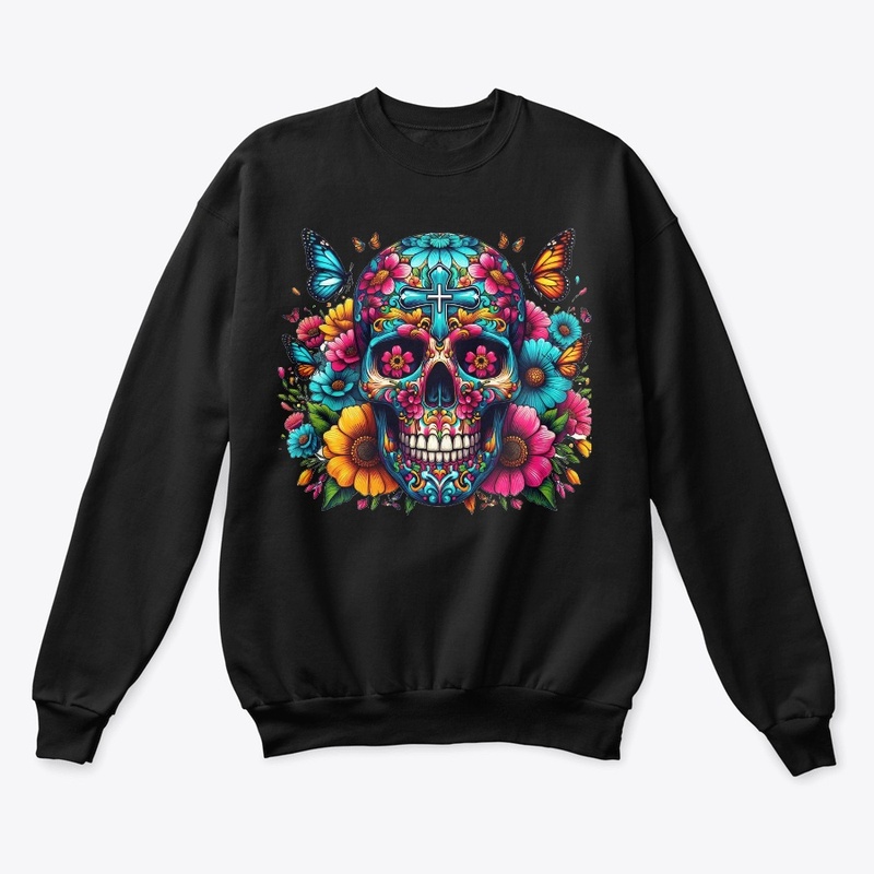 Colorful Flower Skull Cross