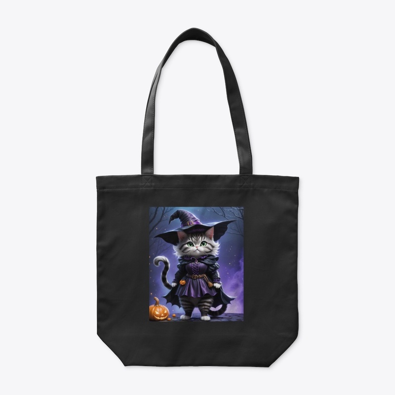 Adorable Witch Cat with Pumpkin