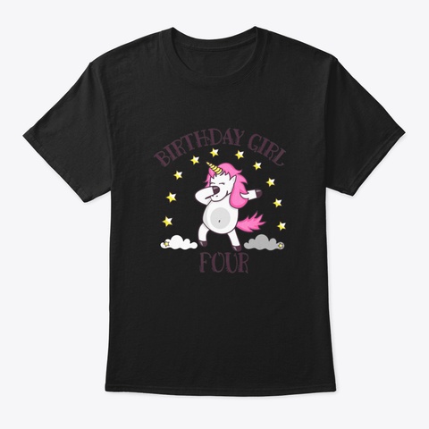 Kids 4 Th Birthday Dabbing Unicorn Four Black T-Shirt Front