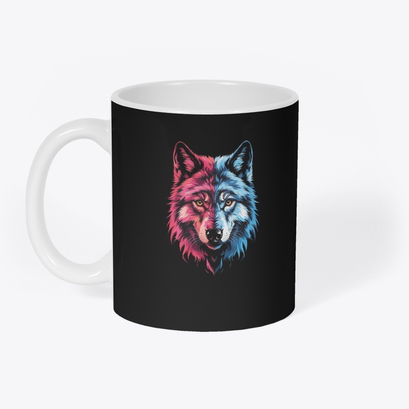 Duality Wolf - Red and Blue Spirit Art