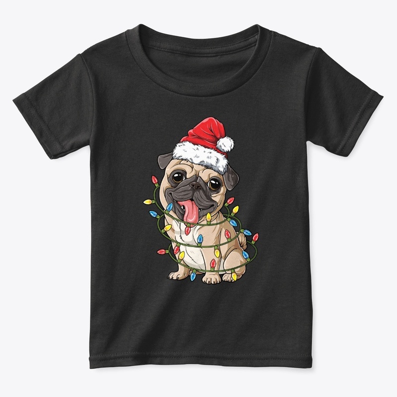 Pug Santa Hat Xmas Lights Christmas