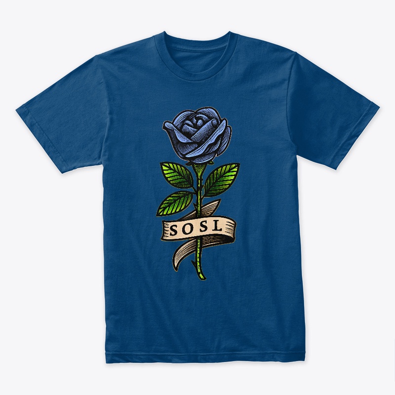 Single Rose tee in full color blue
