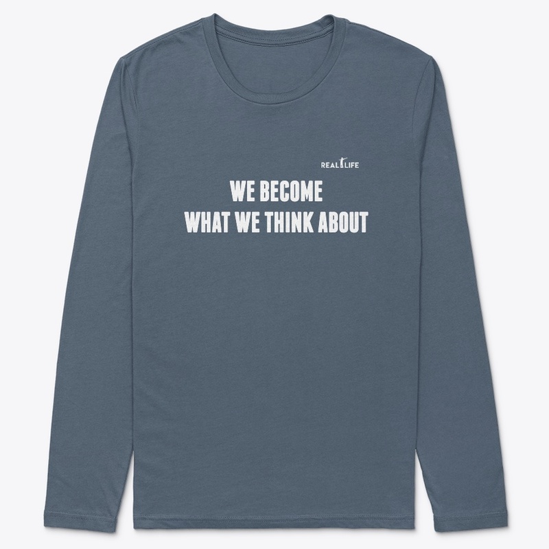 We Become What We Think About White logo