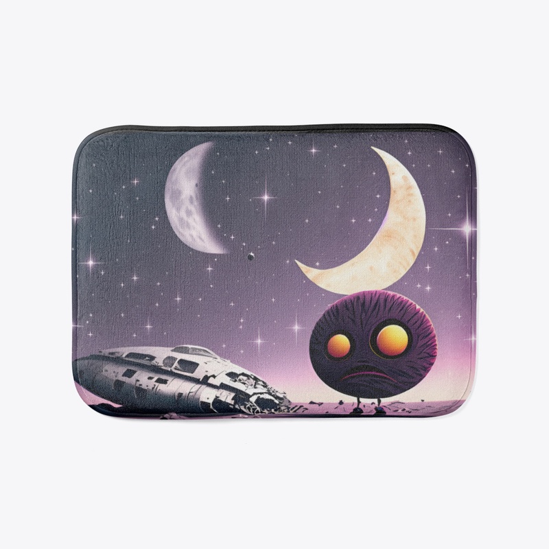 Space alien and crashed spaceship