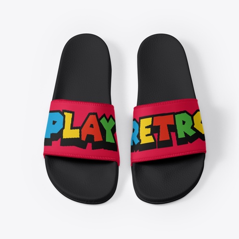 Play Retro Official Black Slides Red T-Shirt Front