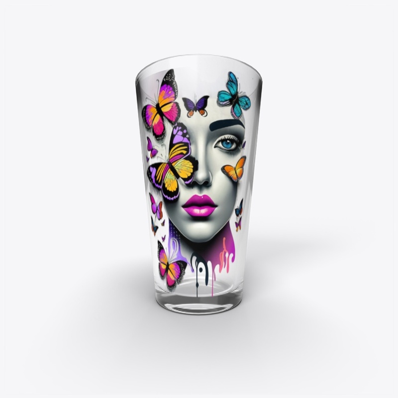 Womans face and butterflies