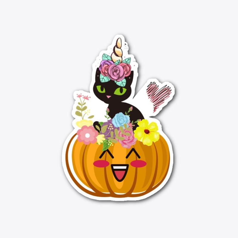 Cute Halloween Pumpkin Unicorn Black Cat