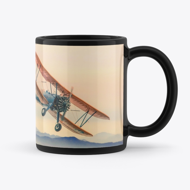 A Vintage Stearman Biplane flying