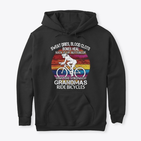Strong Bicycle Grandma   Sticker Black T-Shirt Front