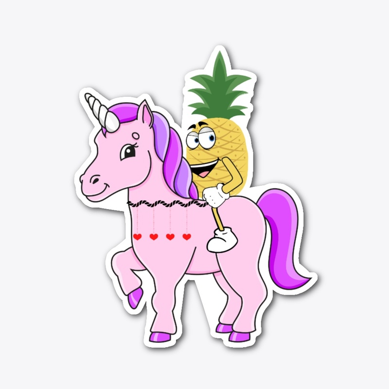 Pineapple Riding Red Hearts Unicorn
