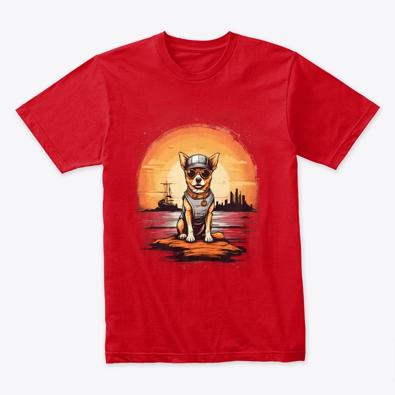VINTAGE RETRO SUNSET A CUTE DOG PRINTED