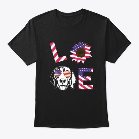 Cool Us Flag Sunflowers Glasses Dog Face Black T-Shirt Front