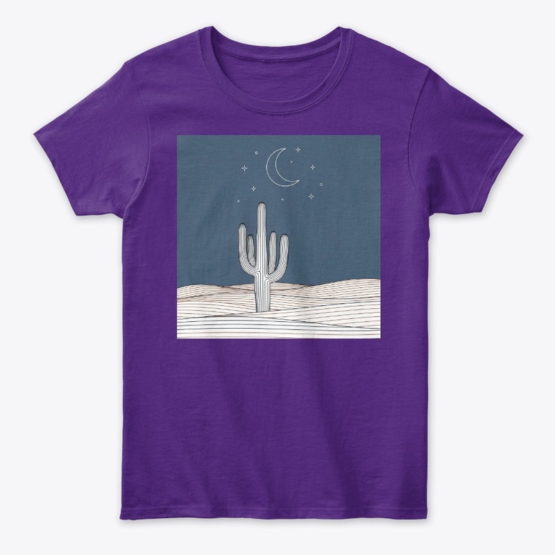 Desert Night Cactus Line Art