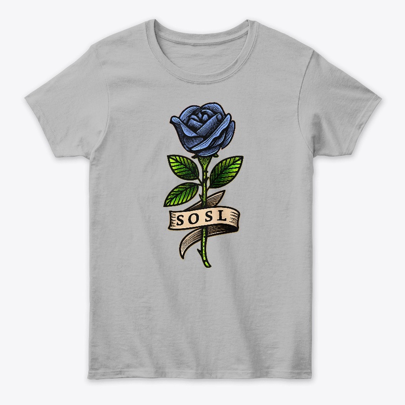Single Rose womens T, full color blue