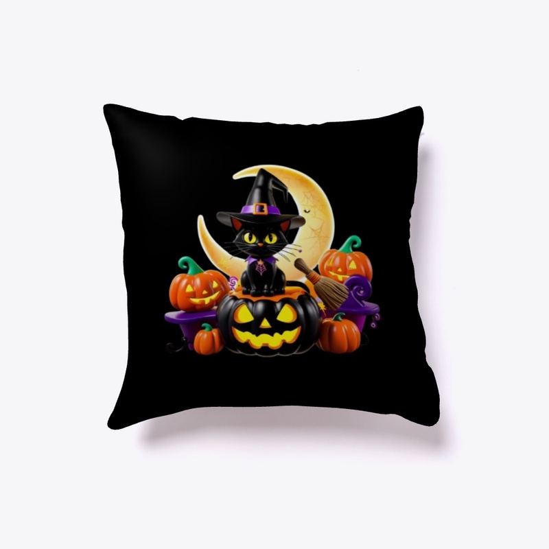 3d Halloween black cat with pumpkin