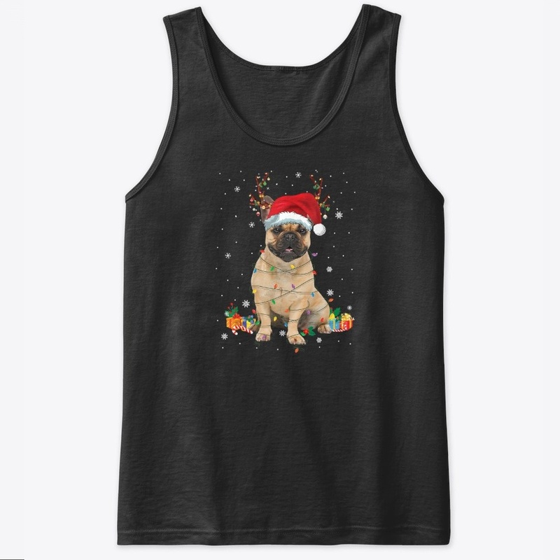 Santa French Bulldog Reindeer Light Chri